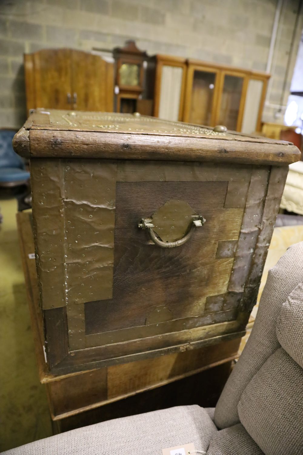 A 19th century teak and brass Zanzibar chest, width 110cm depth 47cm height 46cm